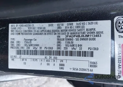 2018 Ford Fiesta Se из США, поврежденный, VIN 3FADP4BJ8JM113483